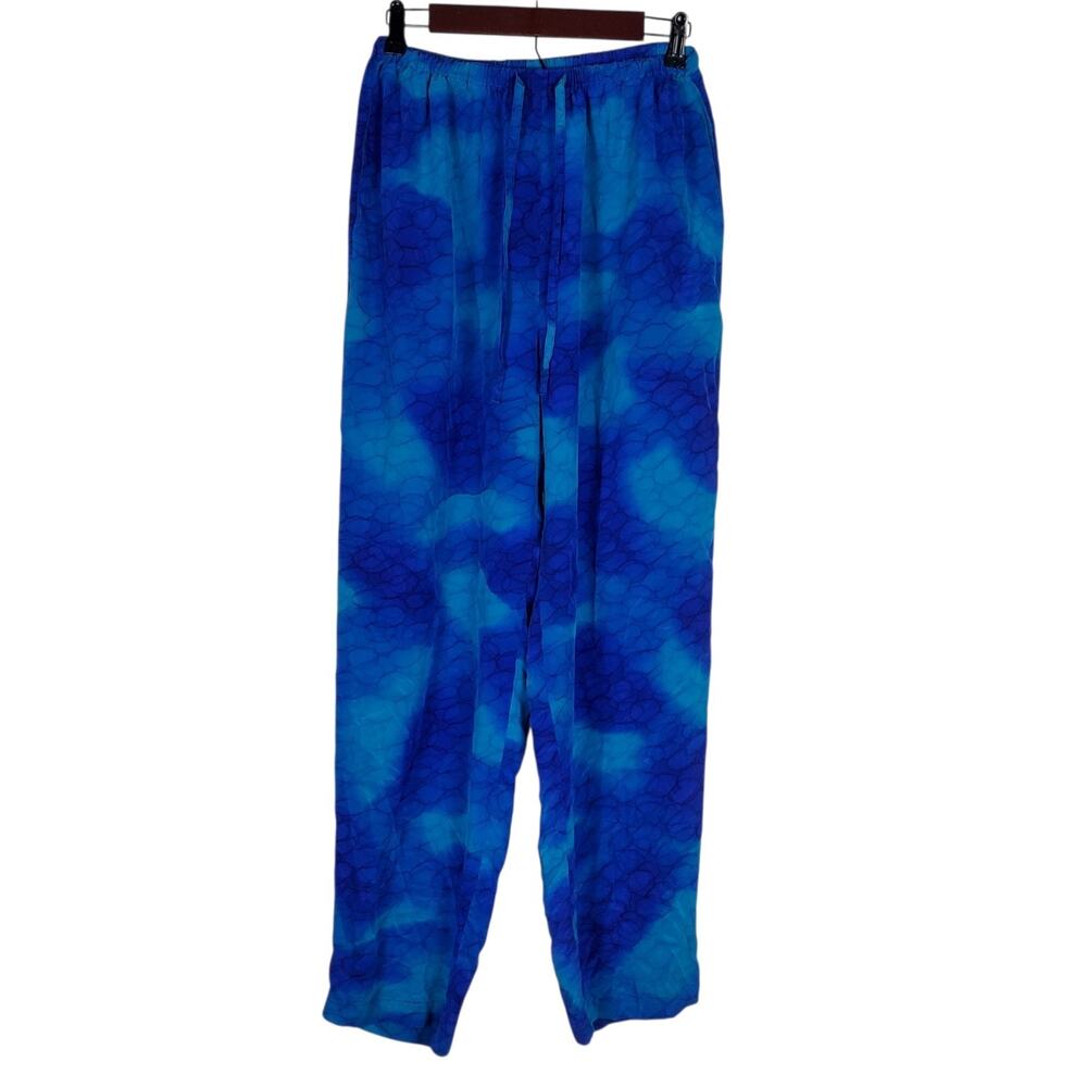 Simply Silk 100% Silk Pull On Pants Size M Blue Elastic Waist Pockets 30" Inseam